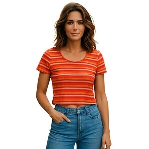 SO Orange Crop Top with Short Sleeves and Cut-Out